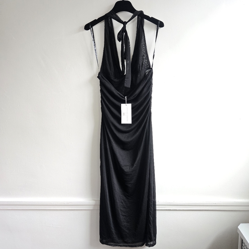 New Caroline Constas Salma Halter Gold Plated Detail Black Cover-Up Dress Large - Picture 7 of 8